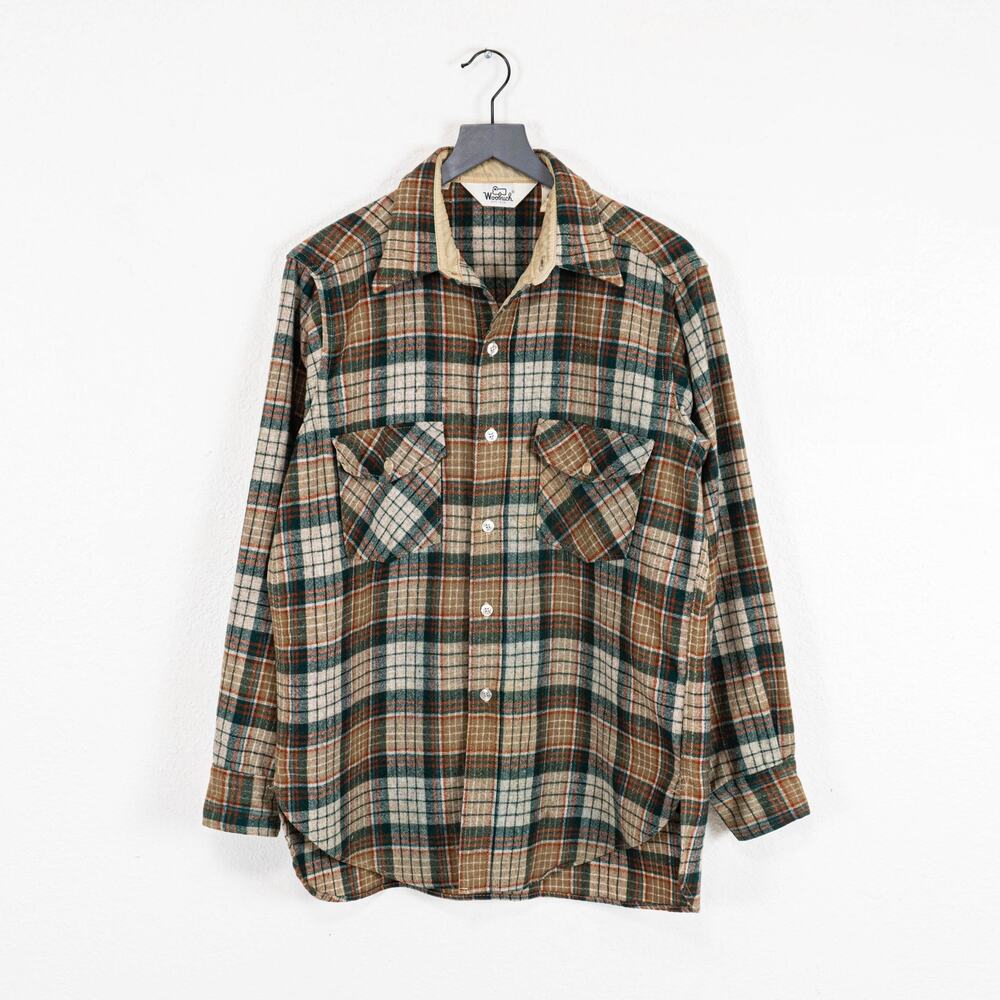 Vintage Woolrich made in USA Flannel Shirt Brown Green wool blend Plaid Large